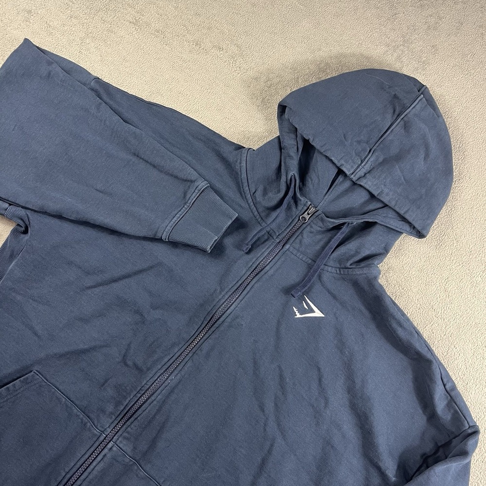 Gymshark Hoodie Mens Large Blue Full Zip Hooded Pockets Full Zip Fleece Logo